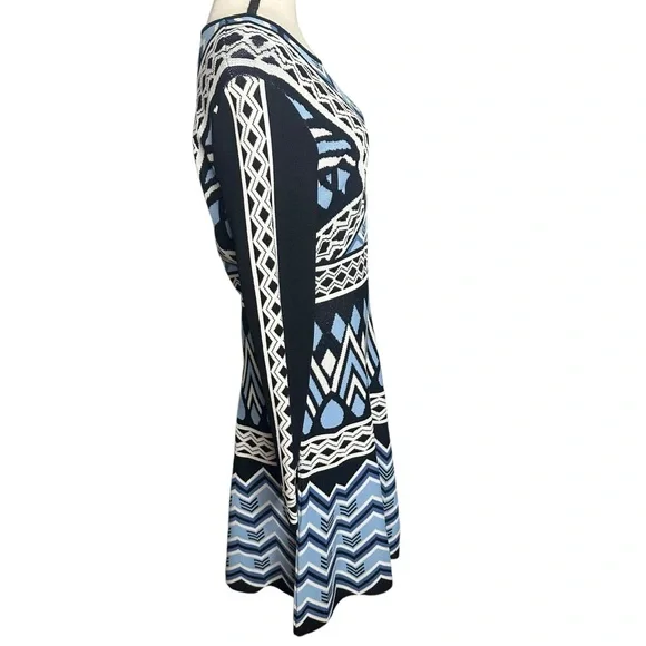 Eliza J Jacquard Flare Sweater Geometric Knit Dress Size Large - Picture 5 of 10